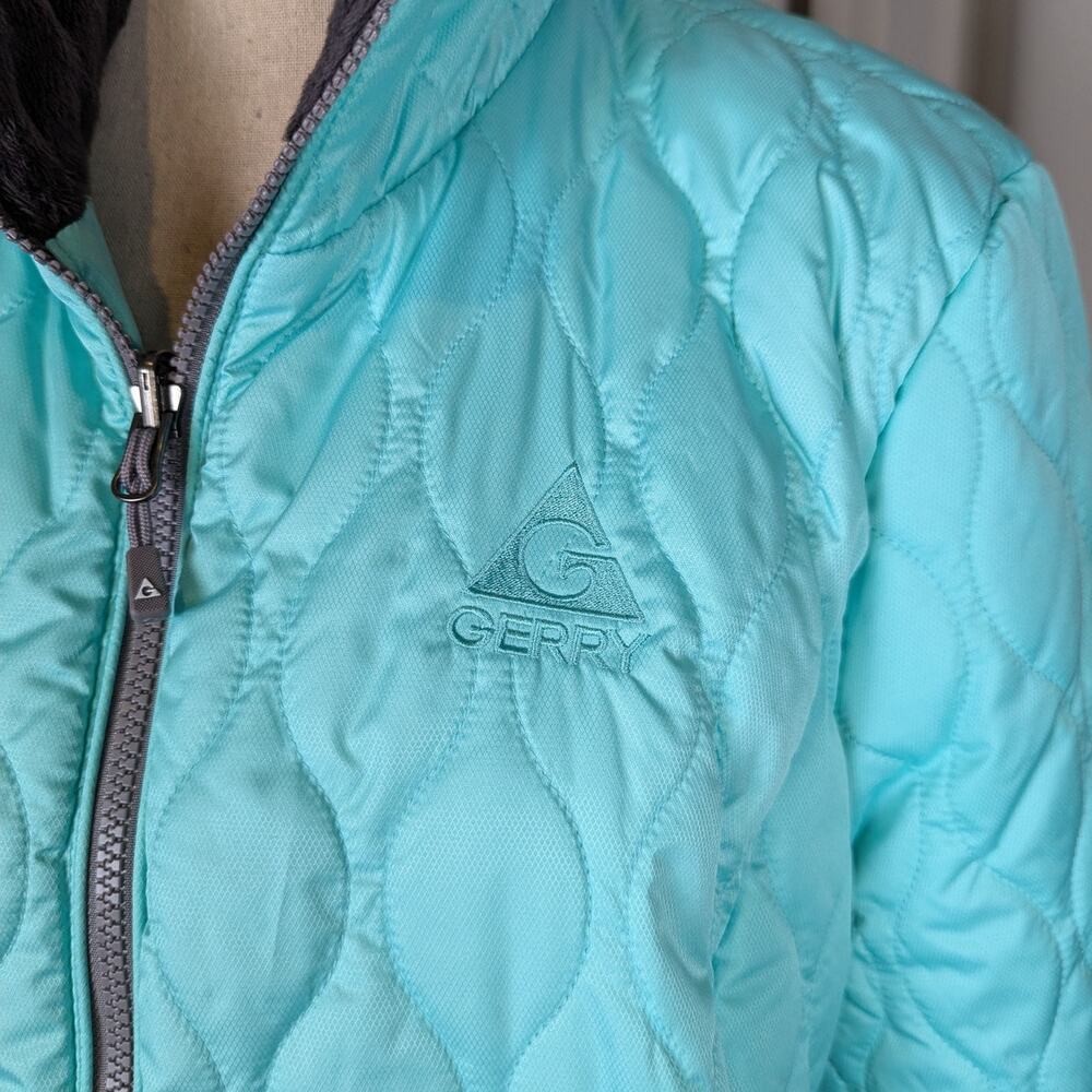 Gerry Puffer Jacket Blue Green Seafoam with Gray Trim Size XL Womens Quilted - Picture 13 of 16